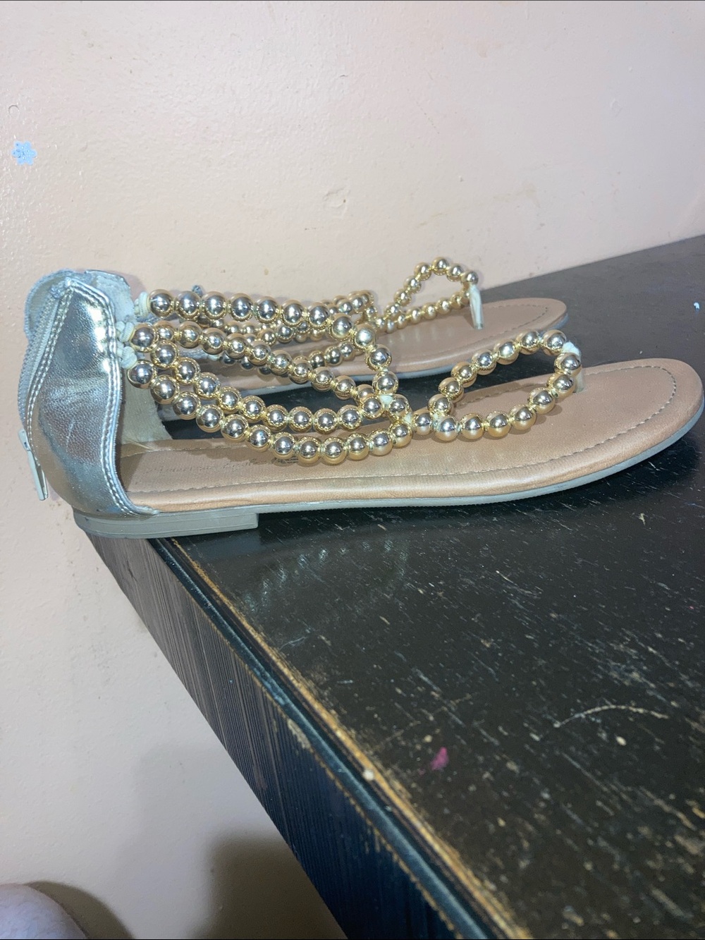 American Eagle Outfitters Gold Beaded Gladiator Sandals